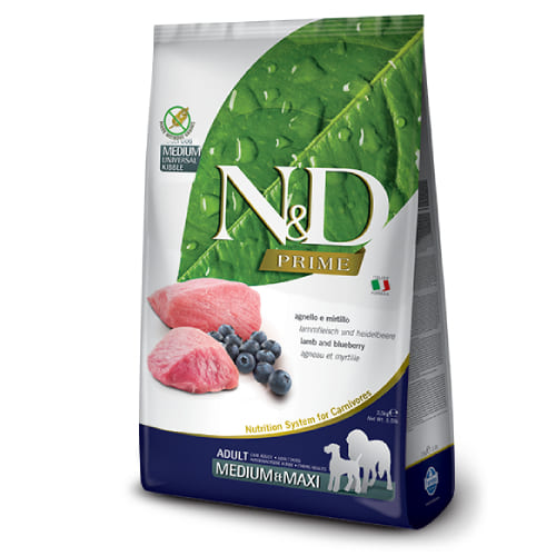 FARMINA N&D DOG GF PRIME LAMB M/L suņu barība Jērs, mellenes 12kg